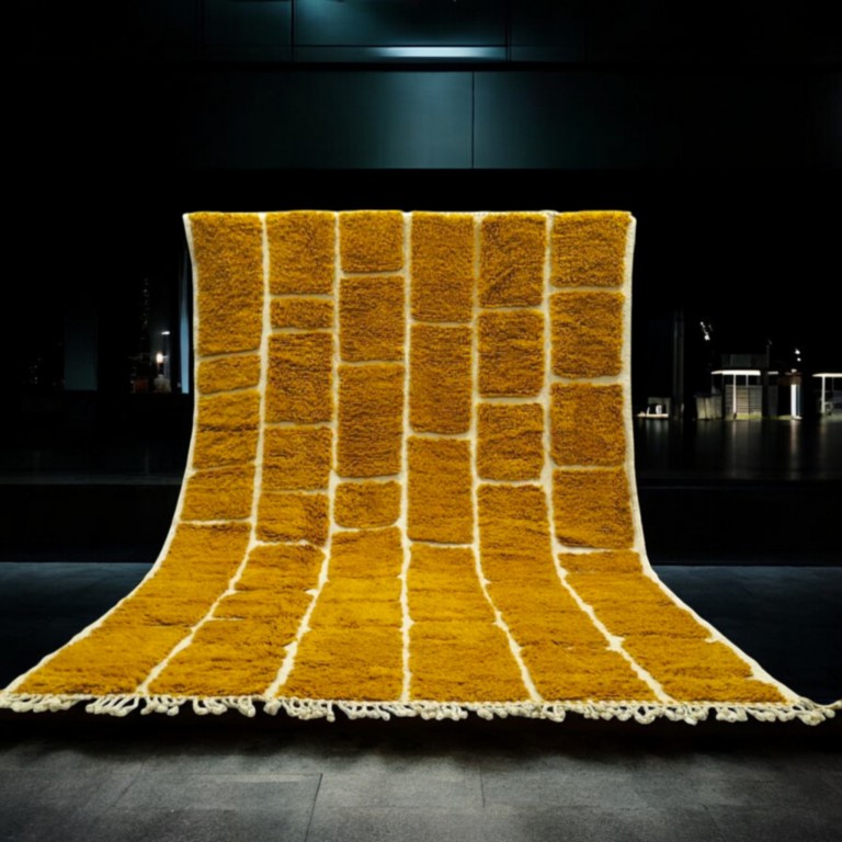 Chic Moroccan rug, high quality, mustard brown