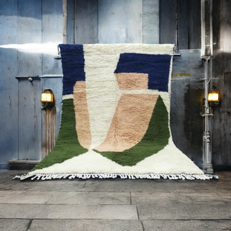 Handmade wool rug - blue-green design