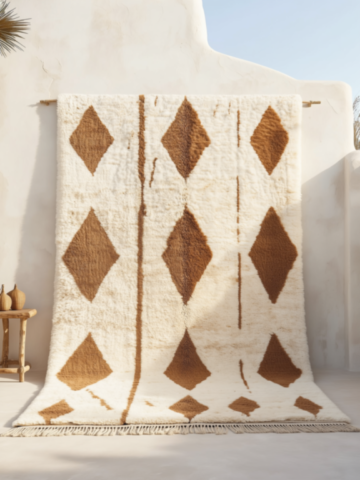 107C_Berber rug - white, brown, diamond pattern