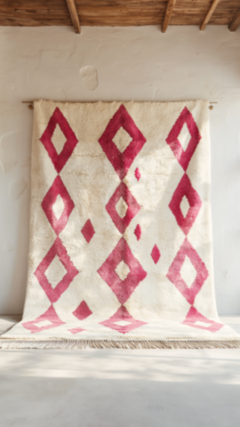 White Berber Rug with Pink Diamonds