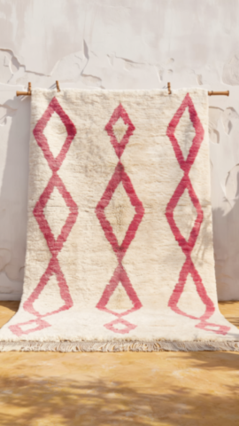 Pink Berber Rug with Diamond Pattern