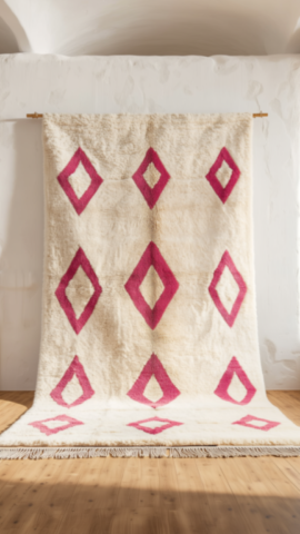 Moroccan Rug with Pastel Pink Diamond Pattern