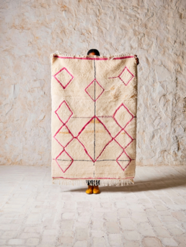 White Berber Rug with Rose Patterns