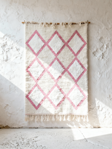 White and Pink Ethnic Moroccan Rug