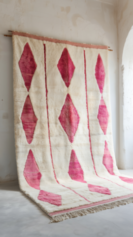 Cozy White and Pink Berber Rug