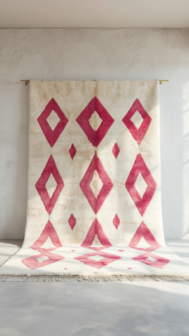 Moroccan Rug with Pink and White Diamond Pattern – Wholesale Offer