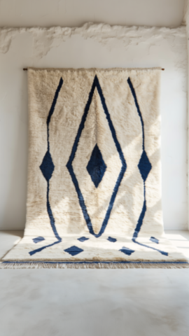 200C - Beni Ouarain rug with blue diamonds