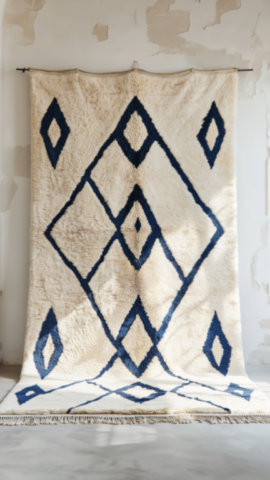 Berber rug with blue diamond pattern and wool