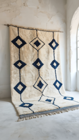 Berbère laine blanche losange bleu