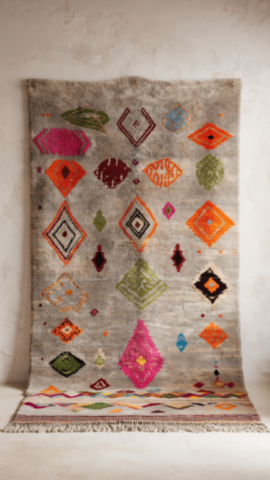 Tapis Azilal Marocain Multicolore Fond Gris