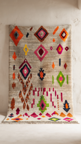 Tapis Azilal Haut de Gamme Coloré Fond Gris Tendance